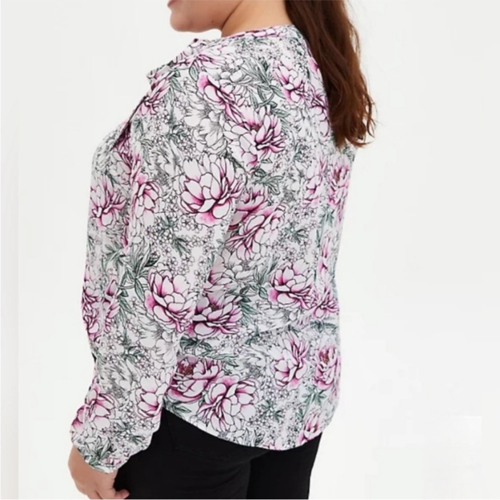 Torrid Georgette Bow Tie Blouse 1X Floral - Picture 2 of 10